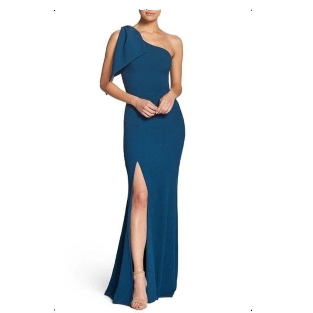 Dress the Population Georgina One Shoulder Bow Detail Trumpet Gown Teal XXL NWT